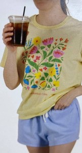 State of Mine Floral Tee & Short Set, Yellow and Blue, Womens Size M - Brand New