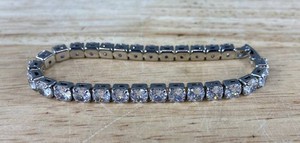 Silver-Tone Round-Cut Sparkling Stone Tennis Bracelet, 6.5 - Brand New