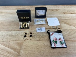 Variety Pierced Earrings - Candy Canes, Dangles, Gold-Tone, Silver-Tone, Etc., 7 Pairs - Brand New