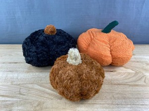 Plush Pumpkin Decorations, Black, Orange, Brown, 3 Total - Brand New