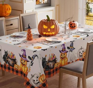 Halloween Tablecloth 60 x 84, Ribbon & Pumpkin, Gourd, Sunflower Fall Decor - Brand New