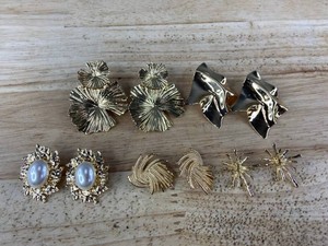 Gold Color Fashion Jewelry Pierced Earrings, 5 Pairs - Brand New