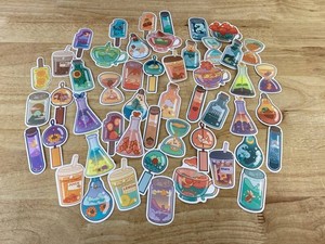 Cartoon Illustration Beverage Stickers, 50 Total - Brand New