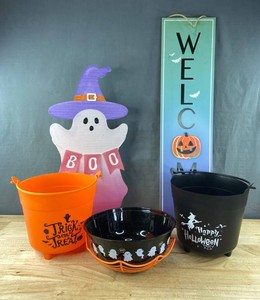 Halloween Decor - Boo Wooden Sign 24, Cauldrons, Welcome Wooden Sign 31, Basket, Bowl - New
