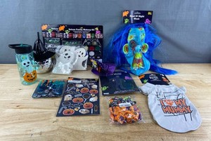 Halloween Costumes, Makeup & Decor - Stickers, Witch Hat, Ghosts, Tumbler, Glow in the Dark Makeup, Pet T-Shirt, Etc. - Brand New