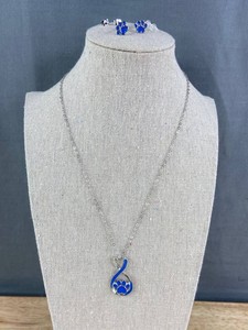 Blue Paw-Print Silver-Tone Necklace 17 & Matching Pierced Earrings - Brand New
