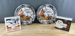 Happy Halloween Paper Plates & Wooden Box Plaques - Brand New
