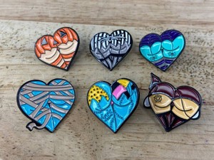 Halloween Heart Shaped Ass Enamel Pin Set, 6 Total - New