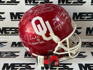 Billy Simms, Steve Owens, and Jason White 3x Heisman Trophy Winners Autographed University of Oklahoma Full-Sized Schutt Football Helmet