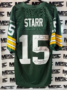 Bart Starr Autographed New With Tags Reebok Green Bay Packers Throwback Football Jersey Size Medium