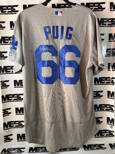 Yasiel Puig Autographed Los Angeles Dodgers Majestic MLB Authentic Baseball Jersey Size 48