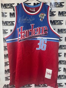 Medowlark Lemon Clown Prince of Basketball Autograph w HOF 2003 Inscription Harlem Globetrotters Mitchell and Ness Size XXL Basketball Jersey
