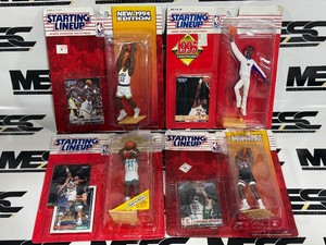 (4) Basketball Starting Lineup Figures - Karl Malone, Patrick Ewing, Larry Johnson, Harold Miner