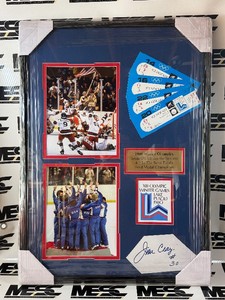 Jim Craig Autograph Card In Custom Framed Miracle on Ice 1980 Olympic Hockey Piece w Reproduction Game Tickets