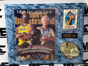 Kareem Abdul-Jabbar Autograph (over Shaqs face) Custom basketball Plaque