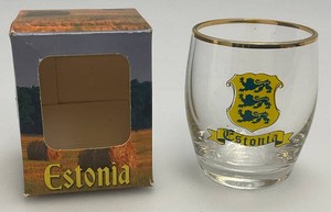 RARE Gold Rim Estonia Hard To Get Shot Glass In Original Box