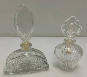Two Ornate Glass Perfume Bottles With Toppers