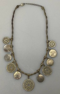 Vintage Silvertone Snake Twist Chain Round Disc Bib Fancy Station Necklace