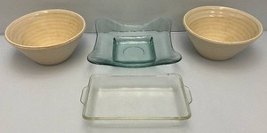 Vintage Ribbed Pottery Mixing Bowls, Pyrex And More