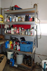 Metal Shelf with Contents - Automotive Chemicals, Parts