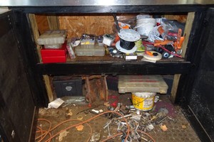 Contents of Cabinet - Caulk Guns, Wire, Electrical Supplies