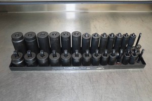 Grey Pneumatic 12 Drive SAE Shallow and Deep Impact Sockets with Rail
