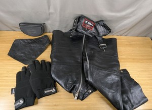 Assorted Leather Motorcycle Chaps and Gear Set S