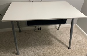 White and Gray Desk with Keyboard Tray