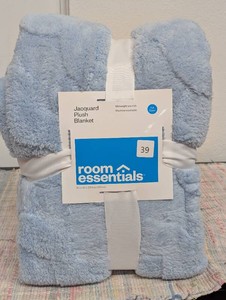 Full Queen Light Blue Jacquard Plush Blanket - Room Essentials 90x92