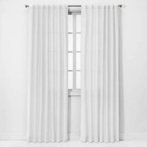 54x84 Light Filtering Linen Window Curtain Panel White - Threshold Modern Plain Weave, OEKO-TEX Certified