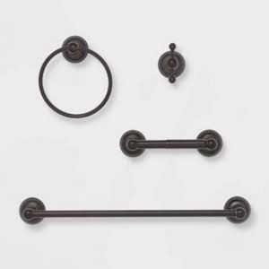 4pc Classic Bath Hardware Set Oil Rubbed Bronze - Threshold Zinc & Stainless Steel, Includes Towel Bar & Hook