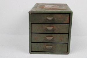 Vintage Small Metal 4-Drawer Parts Cabinet With Hardware