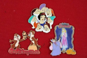 Disney Snow White, Cinderella & Chip N Dale Character Pins (Lot of 3)