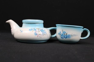 Light Blue Floral Ceramic Teapot & Cup Set