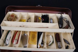 Vintage Old Pal Metal Fishing Tackle Box With Assorted Tackle