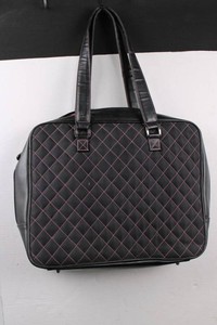 Black Quilted Laptop Tote Bag With Pink Interior