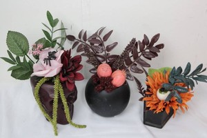 Artificial Small Halloween Floral Arrangements in Decorative Vessels (Lot of 3)