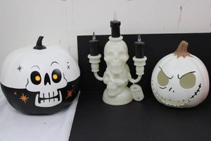 Halloween Skull Candelabra & Character Pumpkins Mixed Lot