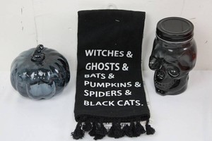 Halloween Decor Mixed Lot - Pumpkin, Skull Jar & Hand Towels