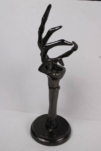 Gothic Skeletal Hand Metal Sculpture on Pedestal Base