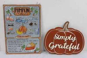 Pumpkin Pie Plaque & Simply Grateful Pumpkin Sign - 2-Piece Decor