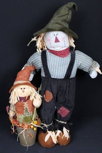 Scarecrow Decor Pair With Gardener Figure (Lot of 2)