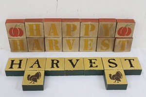 Seasonal Wooden Block Harvest & Halloween Signs (Lot of 4)