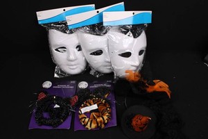 Halloween Costume Accessories Mixed Lot - 3 Masks, 2 Kits & 2 Hats