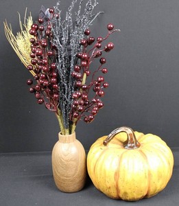 Fall Decor Group - Faux Berry Arrangement, Vase & Pumpkin