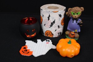 Halloween Decor Mixed Lot - Bear, Pumpkin, Ghost & Printed Toilet Paper