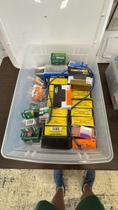 2 totes of various screws and fasteners, and a bit set.