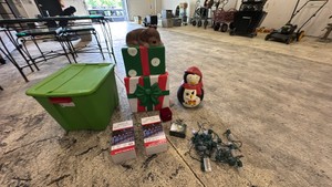 Christmas and Winter Decorations and Tote. Some unopened.