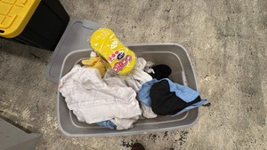 Tote with misc rags and sponges