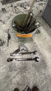 Bucket of Heavy Duty Tools and Massive Wrenches and a bucket of chain